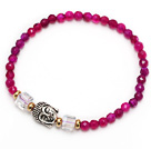 merveilleux 4mm ronde rose agate et argent tibet Buddhu tête charme bracelet de perles