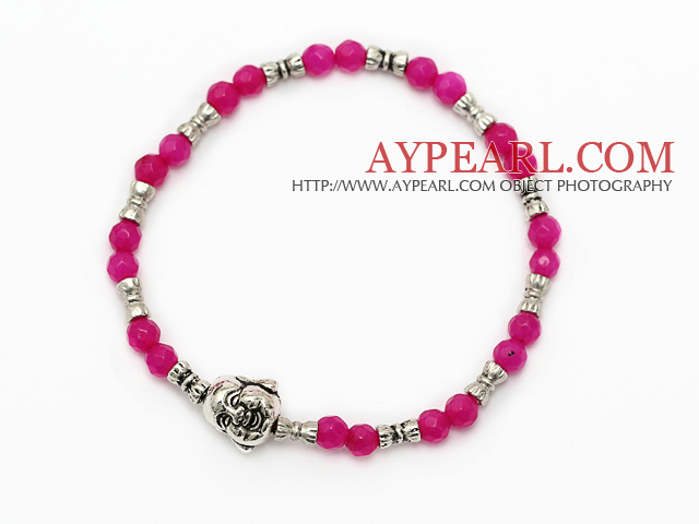 ronde rose délicate jade et argent tibet Buddhu tête charme bracelet de perles