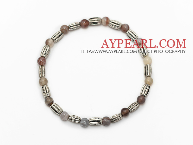 beau rond gris persan agate et argent tibet bracelet de charme de perles