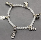 Wholesale nice white jade and multi tibet silver leaf owl heart charm beaded bracelet