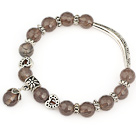 fashion faceted 8mm round gray agate and tibet silver tube heart charm beads bracelet