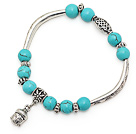 belle 8mm ronde bleu turquoise et argent tibet mutli tubes Buddhu tête charme bracelet de perles