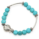 lovely 8mm flat round blue turquoise and tibet silver tube fish charm bracelet