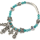 belle 4mm jade bleu et multi argent tibet poisson papillon coeur de charme de sac de hibou bracelet en perles