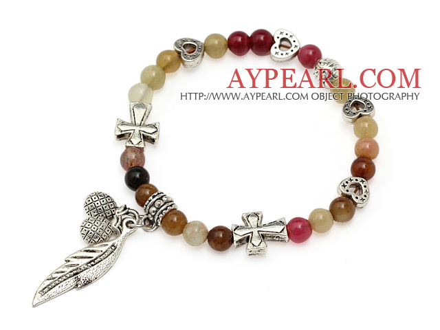 arbeiten 6mm drei Farben Jade und Multi tibet Silber Kreuz herzblattentwurf Tasche Bettelarmband