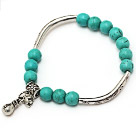 lovely 8mm round green turquoise and tibet silver tube bag charm beads bracelet