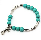 belle 8mm ronde vert turquoise et argent tibet tube de charme de sac de bracelet de perles