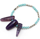 Wholesale Elegant round amazon stone and large purple teeth agate tube charm bracelet