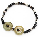 simple style faceted black agate and three color jade tibet silver charm bracelet