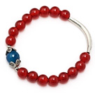 Wholesale Classic A grade round red agate and faceted blue agate and tibet silver cap tube charm bracelet