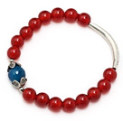 Classic A grade round red agate and faceted blue agate and tibet silver cap tube charm bracelet