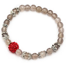 nice round faceted gray agate and red rhinestone ball stretch bracelet