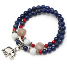 beautiful round lapis white sea shell sunstone and bloodstone beaded bracelet with elephant pendant