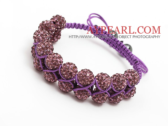 mode lagerstil 10mm rosa lila rhinestone wowen justerbar violett dragsko armband