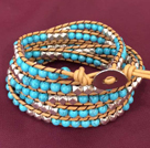 Wholesale Fashion Popular Multi Strands Turquoise & Alloyed Beads Wrap Bangle Bracelet