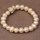 Wholesale Simple Chic Style Natural White Freshwater Pearl Elastic Bracelet With Rhinestone Accessory