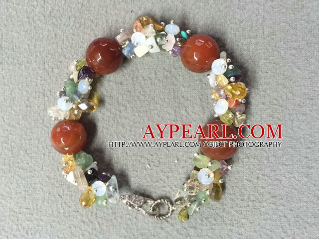 Het Försäljning Populära Round Red Agate pärlor Cluster Crystal Genstone Chips Armband