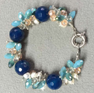 Hot Sale Popular Round Deep Blue Agate Beads Cluster White Pearl Crystal Chipes Bracelet