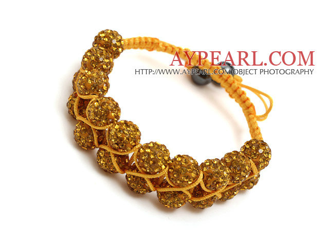 fashion layer style 10mm yellow rhinestone woven adjustable yellow drawstring bracelet