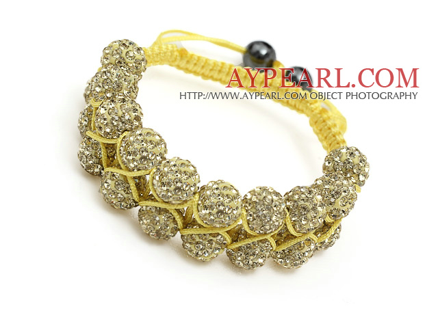 fashion layer style 10mm yellow rhinestone woven adjustable yellow drawstring bracelet