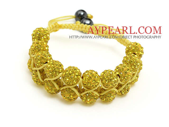 fashion layer style 10mm golden rhinestone wowen justerbar gul snor armbånd