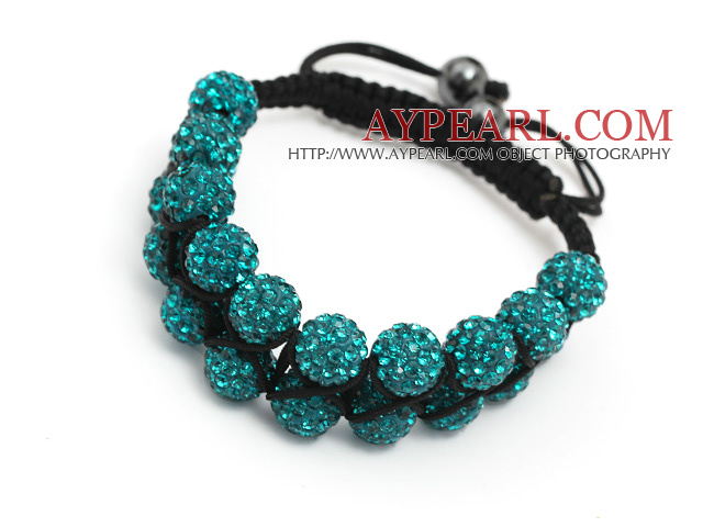 beautiful layer 10mm bluish green woven adjustable black drawstring bracelet