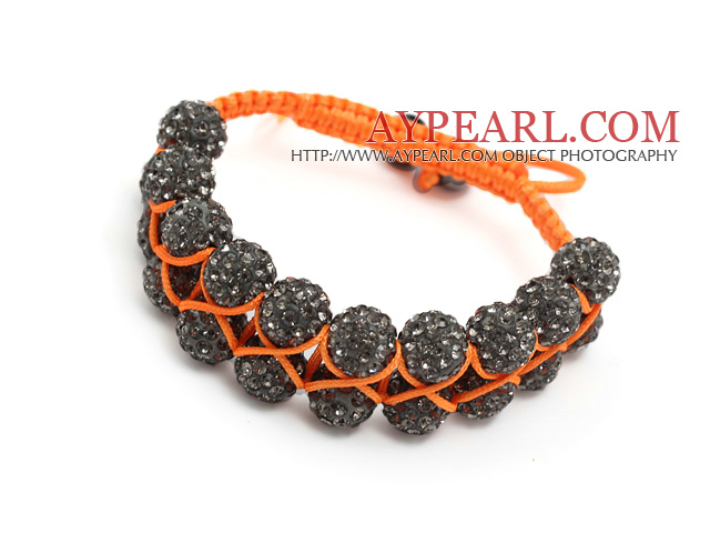 Mode Ebenenstil 10mm grau Strass wowen verstellbare Tunnelzug Orange Armband