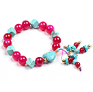 Simple Style Single Strand Cube And Heart Shape Blue Turquoise Rose Red Agate Beads Stretch / Elastic Bracelet