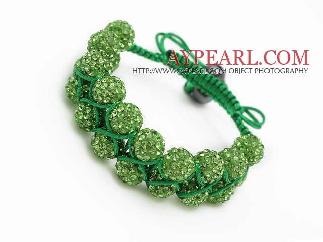 хороший стиль слоя 10мм оливково-зеленый горный хрусталь тканные регулируемый браслет зеленый шнурок