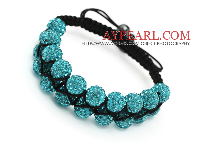 Mode Schicht 10mm himmelblau Strass wowen verstellbare schwarze Kordel Armband