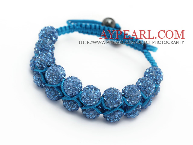 pretty layer style 10mm blue rhinestone woven adjustable blue drawstring bracelet