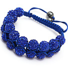 Style 10mm bleu foncé strass wowen bracelet cordon bleu réglable de couche élégante