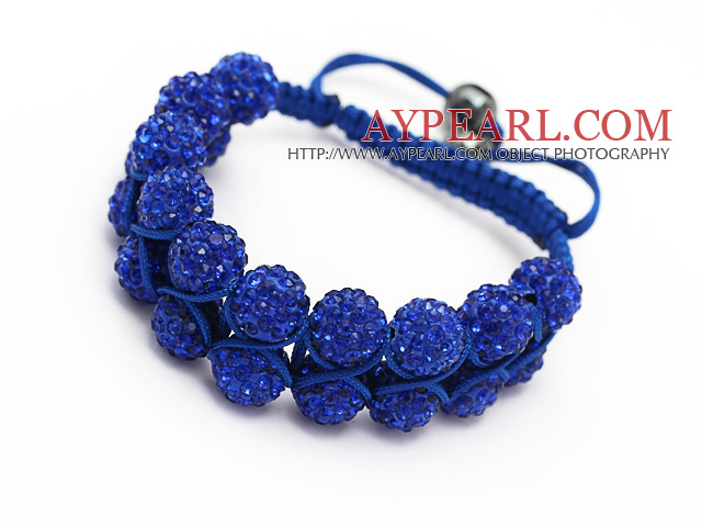 Style 10mm bleu foncé strass wowen bracelet cordon bleu réglable de couche élégante