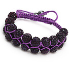 nice layer style 10mm purple rhinestone woven adjustable purple drawstring bracelet