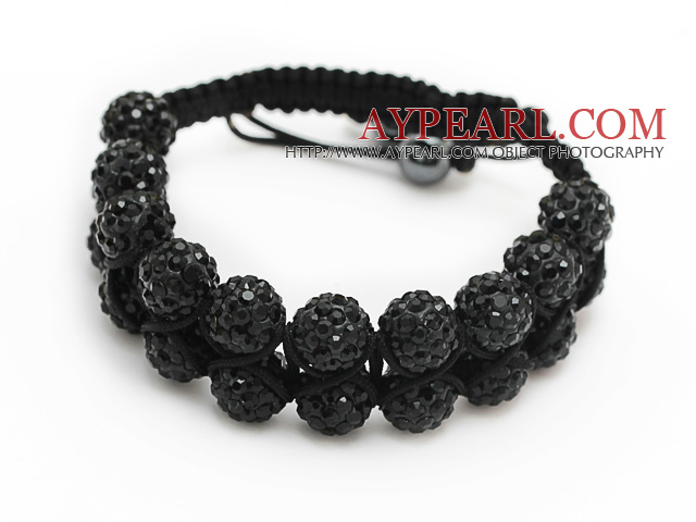 nice layer style 10mm black rhinestone woven adjustable drawstring bracelet