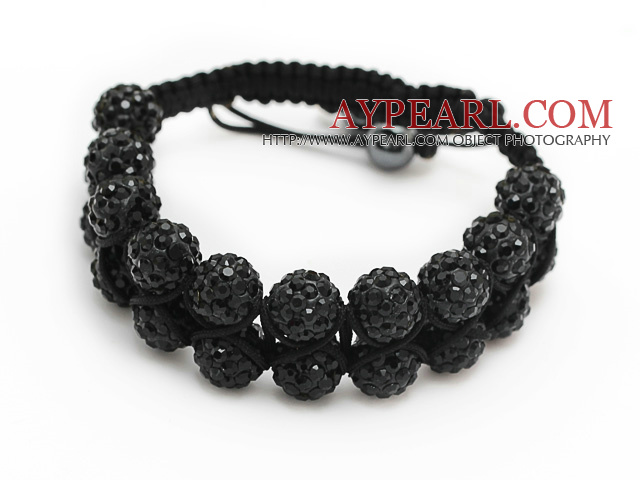 nette Schicht Stil 10mm schwarz Strass wowen Kordelzug Armband