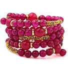 Wholesale Classic Multilayer Round Rose Agate And Golden Tube Charm Beaded Bangle Bracelet