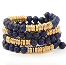 Fashion Multilayer 8mm Round Lapis Stone And Golden Abacus Beads Charm Beaded Bracelet