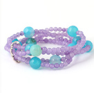 Wholesale Pretty Multilayer Round Purple Jade And Blue Series Agate Beaded Stretch Bracelet