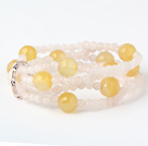 Charme multicouche rond rose et jade jaune perlé Bracelet extensible