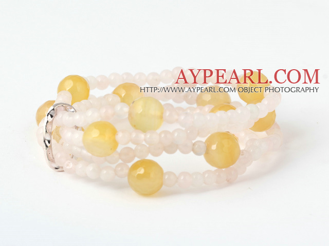 Charming Multilayer Round Pink And Yellow Jade Beaded Stretch Bracelet