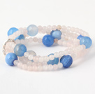 Charming Multilayer Round Pink Jade And Faceted Blue Agate Beaded Stretch Bracelet