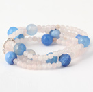 Sjarmerende Multilayer runde rosa Jade Og Fasettert Blå Agate Beaded Stretch Bracelet