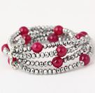 Nizza Multilayer Runde Rose Agate Und Künstliche Grau Kristall-Perlen Stretch -Armband