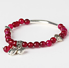 Mode facettes Rond Rose Agate Et Tibet Argent Tube Coeur bracelet de perles de charme