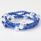 Wholesale Fashion Multilayer Round Blue Jade And Manmade White Crystal Beaded Stretch Bracelet