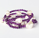 Élégant multicouche ronde Purple Jade et irrégulière Seashell perles Bracelet extensible