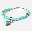 Fashion Green Turquoise And Tibet Silver Tube Heart Leaf Charm Beads Bracelet