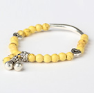 Nice Round Yellow Turquoise And Tibet Silver Tube Heart Charm Beads Bracelet