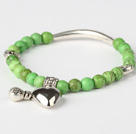 Belle ronde vert pomme Turquoise Et Argent Tibet Tube Coeur bracelet de perles de charme